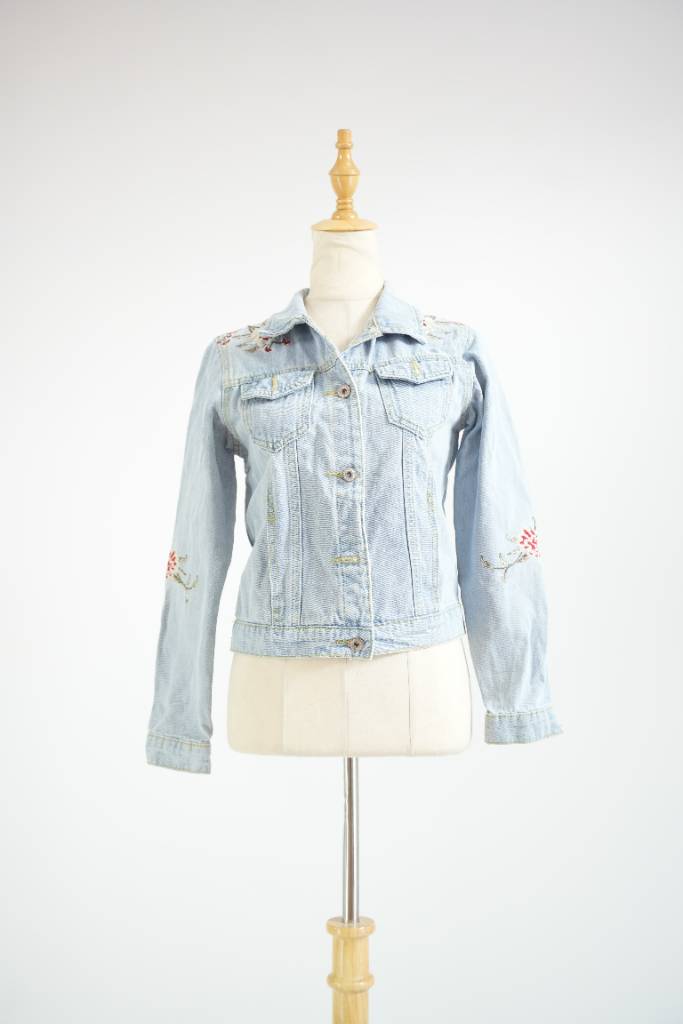 Wash Blue Denim Jacket with embroidery for Women