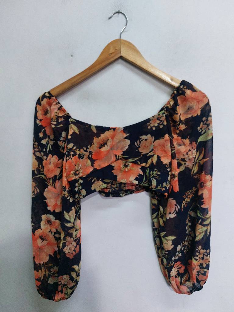 Flower Print Blue Crop Top for Women. 